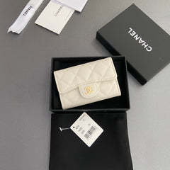 CC Zipper Flap Card Holder White Caviar GHW 234669