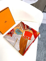 Mystere Au 24 Scarf 135 CM Yellow Orange Colorful Cashmere And Silk