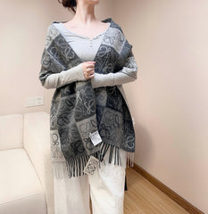 Loewe Scarf 180CM Black Gray Wool Cashmere 968612