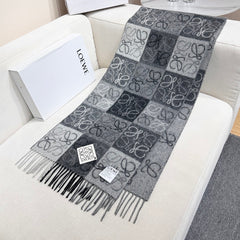 Loewe Scarf 180CM Black Gray Wool Cashmere 968612