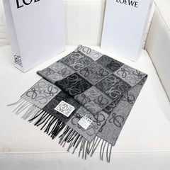 Loewe Scarf 180CM Black Gray Wool Cashmere 968612