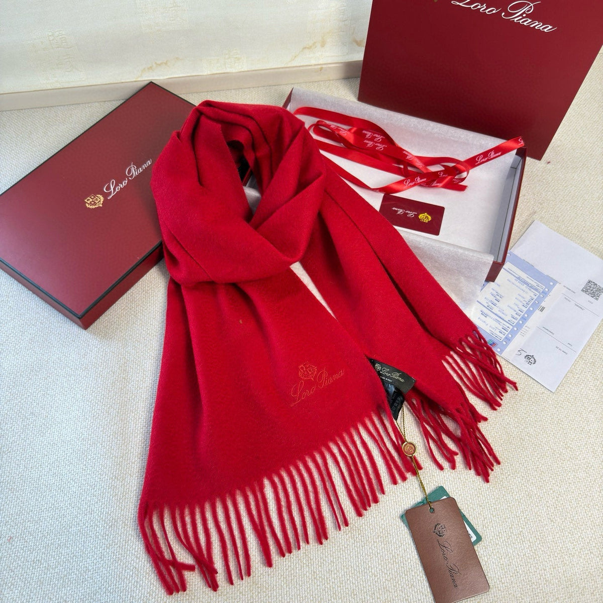 Loro Piana Long Scarf Red Cashmere 150416