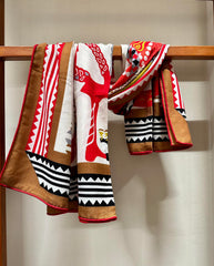 Fantaisie d'Etriers Shawl 140 CM Red Colorful Silk