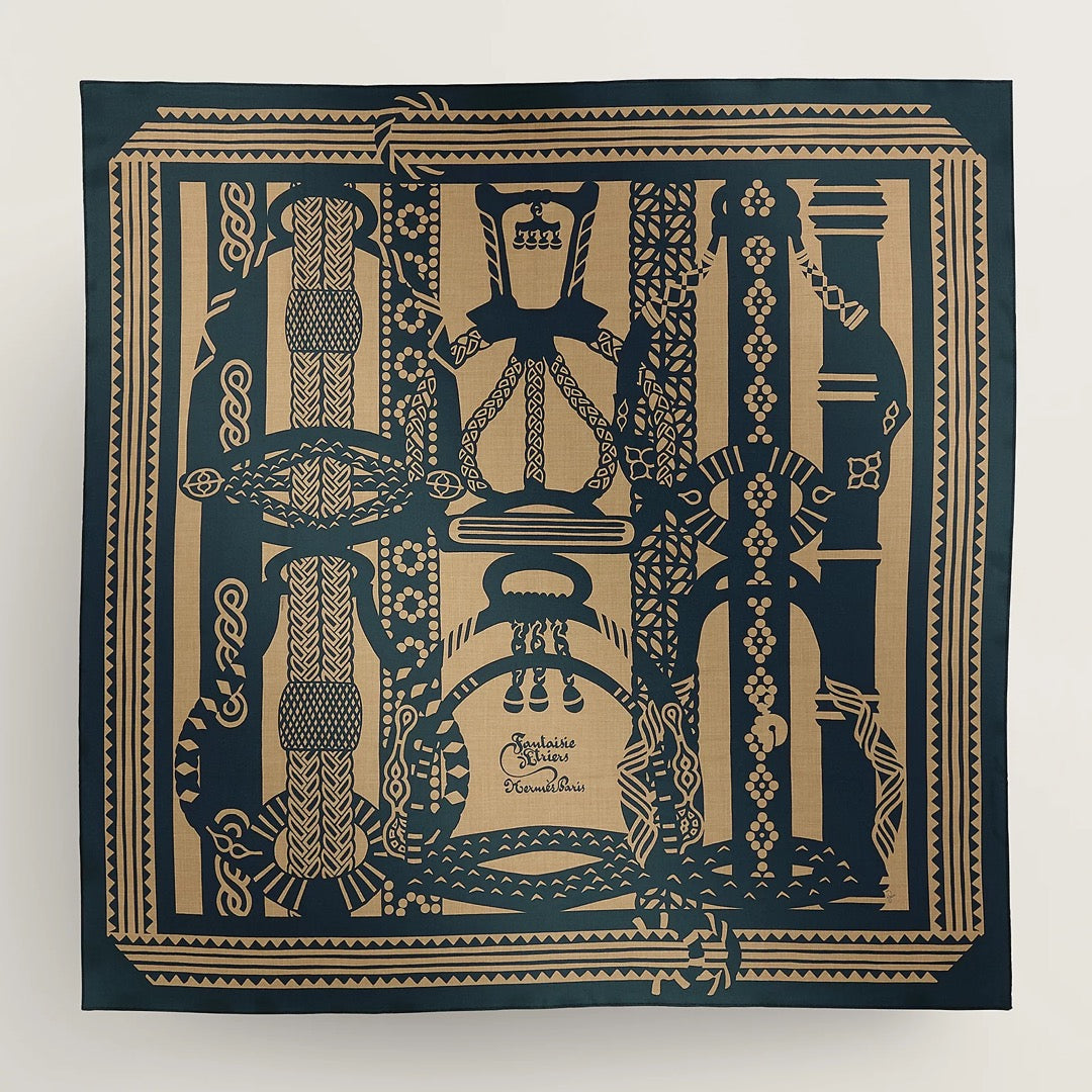 Fantaisie d'Etriers Scarf 140 CM Navy Blue Silk