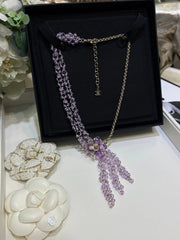 Chanel 2026 Double C Light Purple Beaded Asymmetrical Flower Necklace