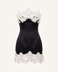 Orchid Trim Strapless Mini Dress - Black & Ivory