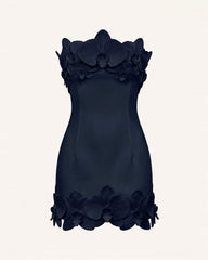 Orchid Trim Strapless Mini Dress - Dark Blue