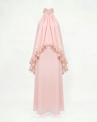 Orchid Embroidered Trim Ruched Halter Maxi Dress - Blush Pink