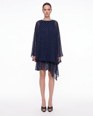 Embellished Sheer Balloon-Hem Maxi Dress - Navy