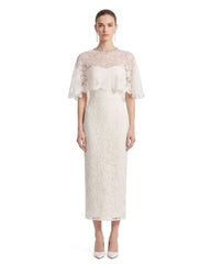 Lace Cape Sheath Midi Dress - Ivory