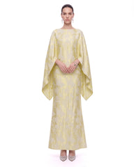 Floral Jacquard Cape Maxi Dress - Gold & Green