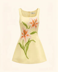 Lily Floral Print Sleeveless A-Line Mini Dress - Yellow